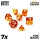 7x Dadi Mix 16 mm - Arancione/Giallo Trasparente
